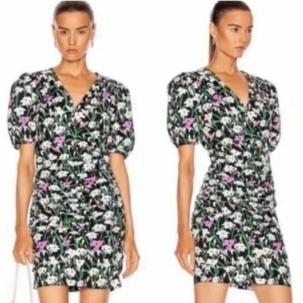 ✅ Veronica Beard Dress Janis Mini Ruched in Black Floral